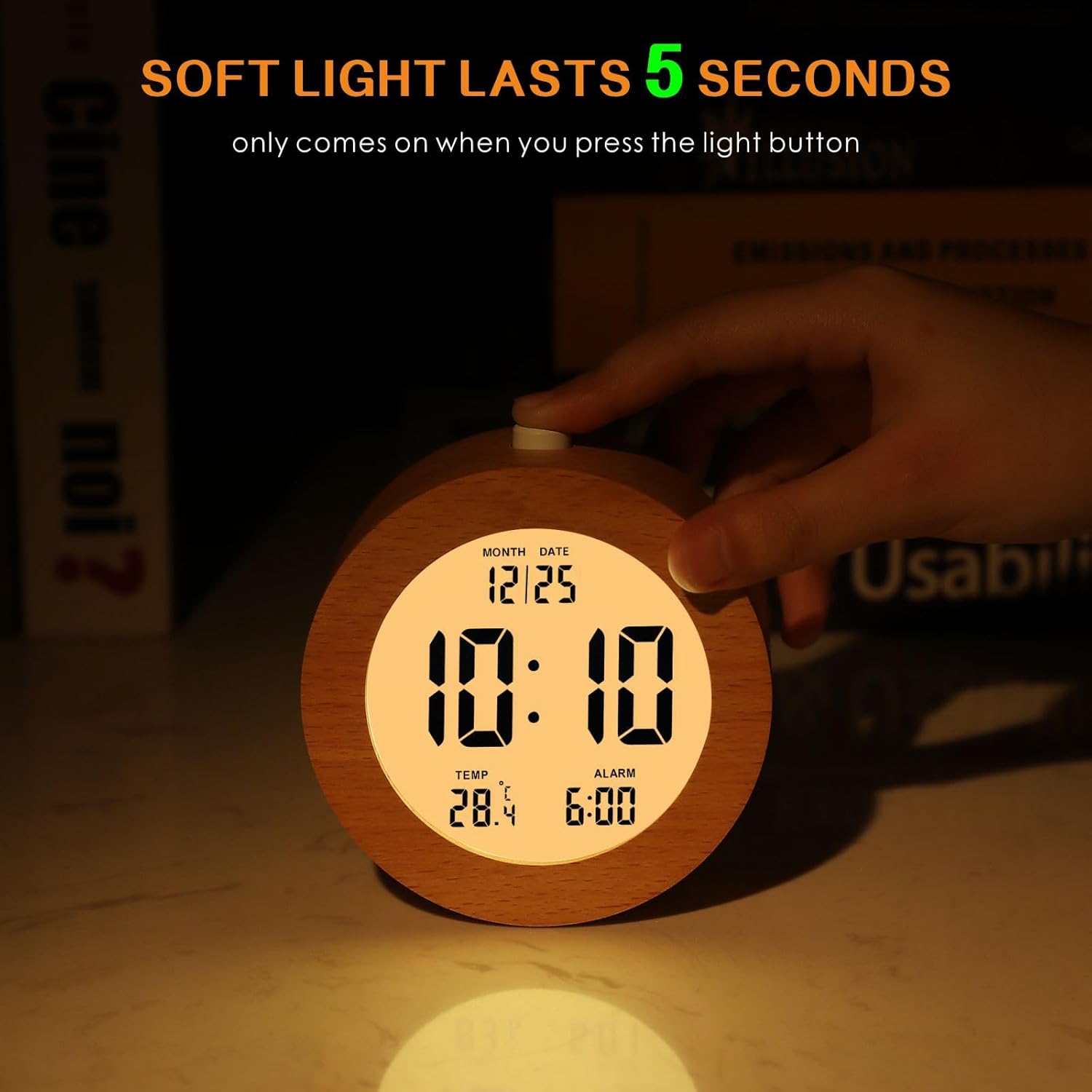 Plumeet Wooden Digital Alarm Clock with Nightlight