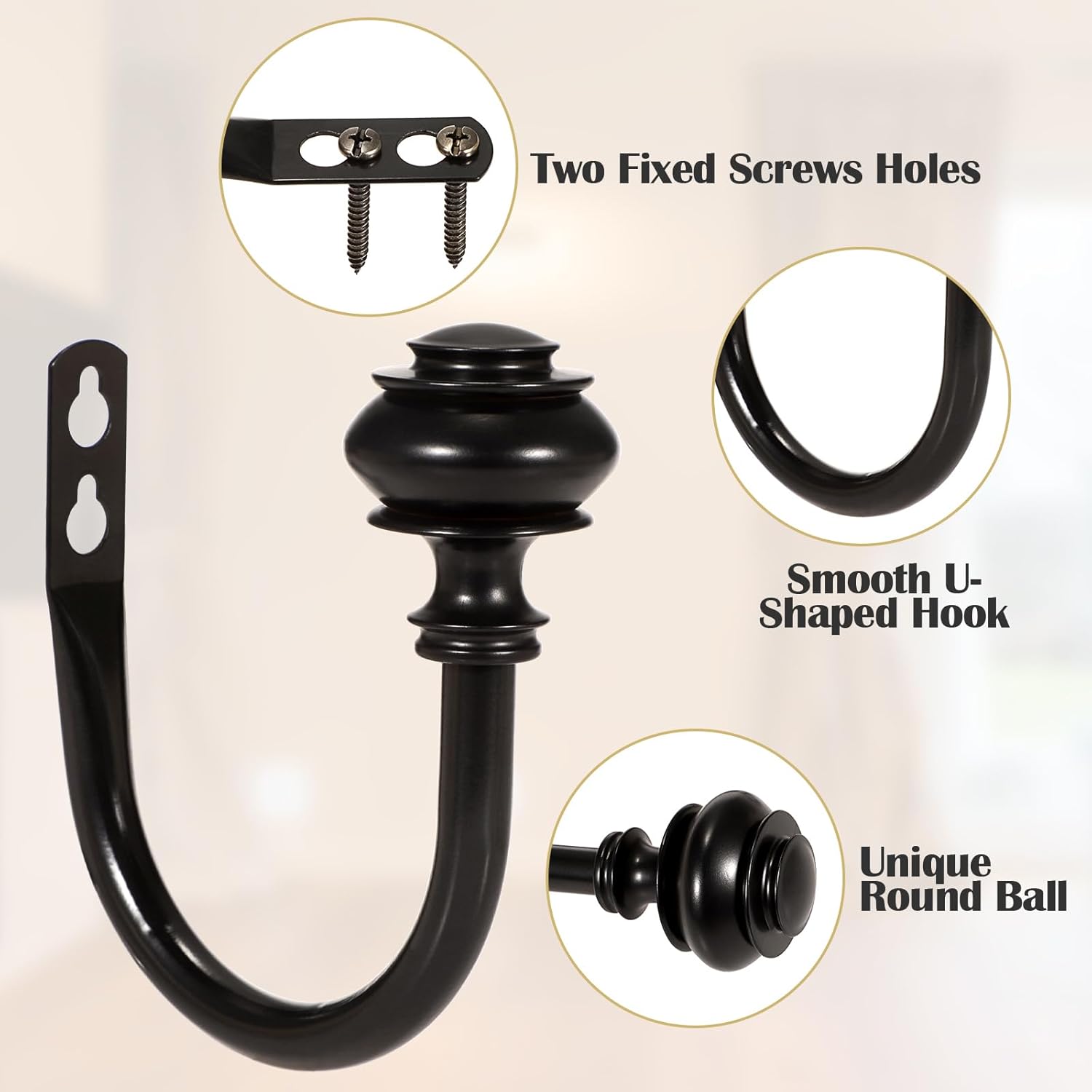 Sumnacon Set of 2 Decorative Curtain Holdbacks Black