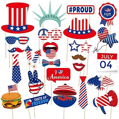 25 Pcs Patriotic Photo Booth Props for 4th of July