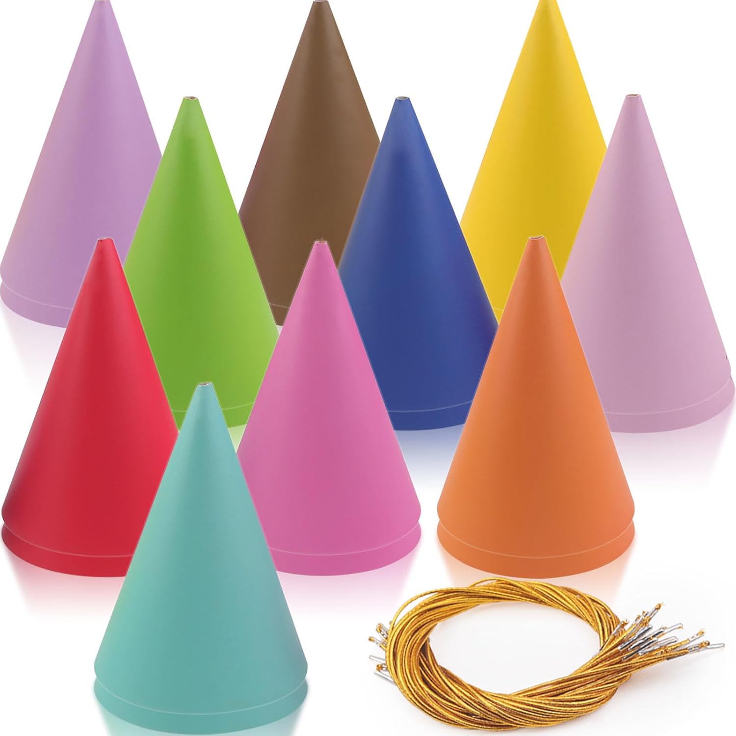 20 Pcs Pastel Rainbow Cone Hats with Elastic Cord