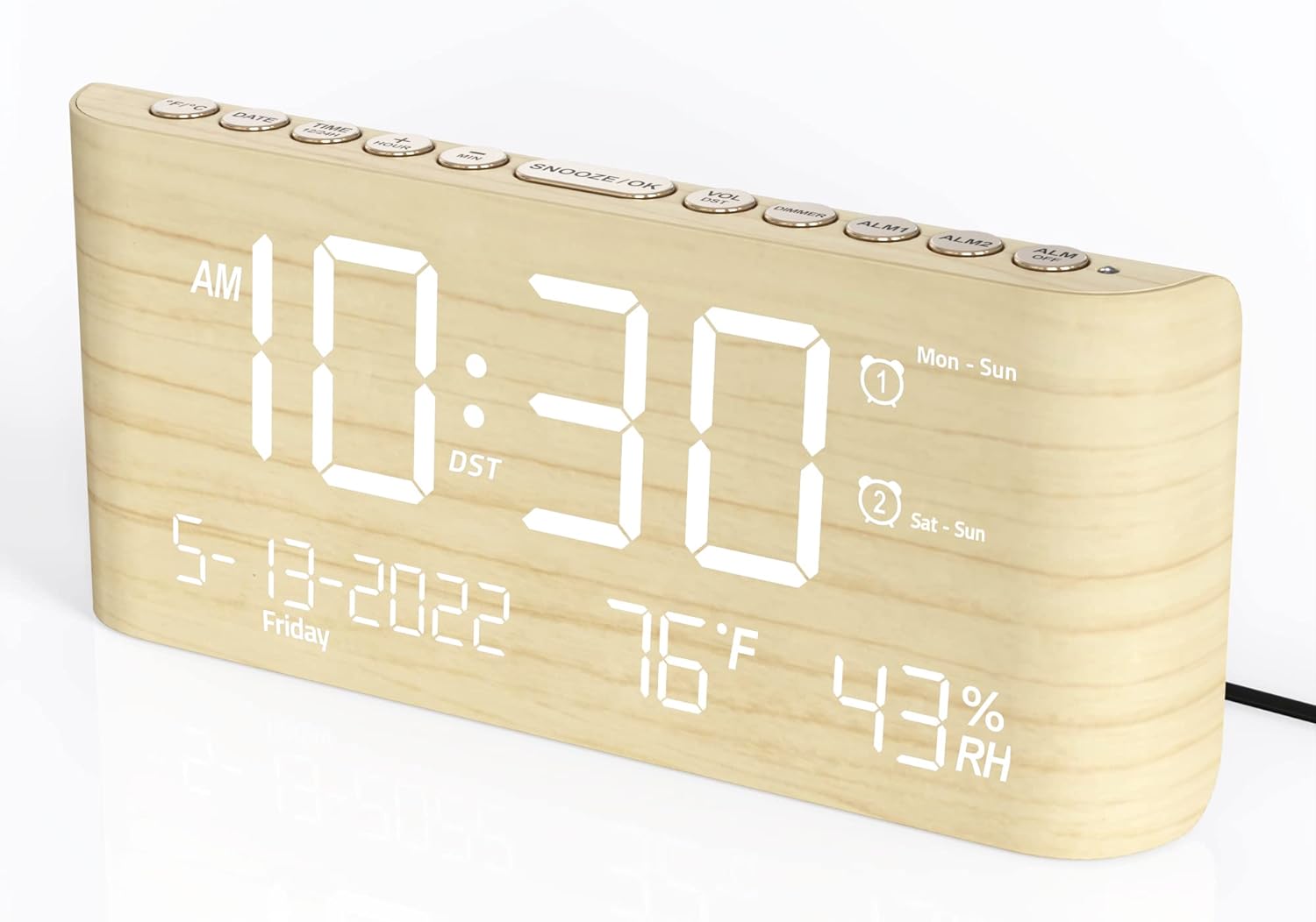 Mesqool Digital Alarm Clock with Temperature Humidity and Brightness Control