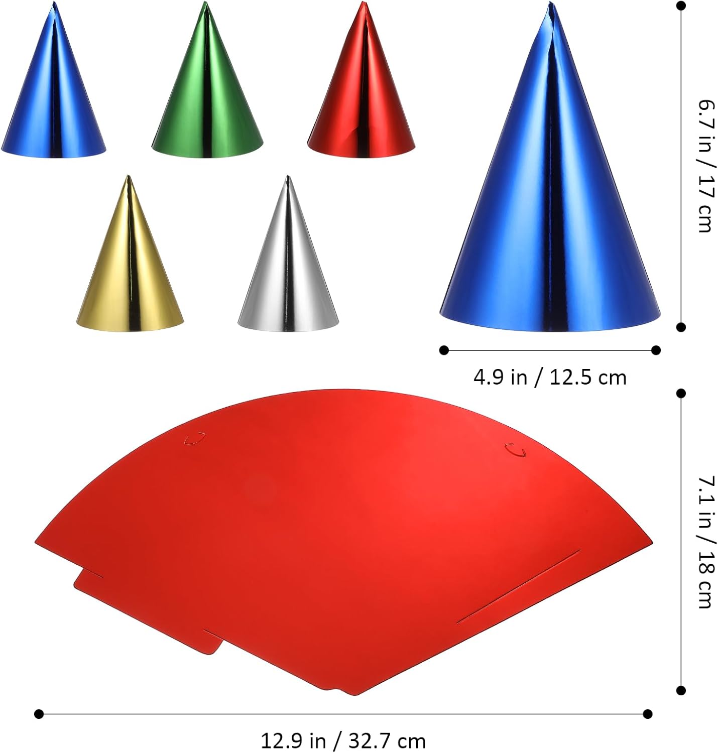 15pcs Metallic Foil Cone Hats for Adults