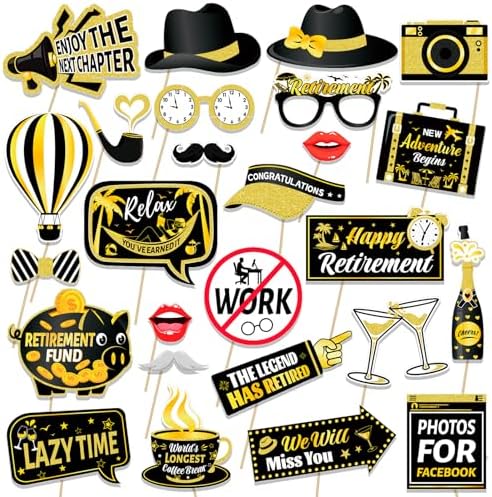 HOWAF Retirement Party Photo Booth Props Kit - 26pcs Selfie Props Frame