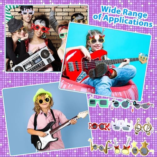 9 Pack Retro Rock Music Funny Sunglasses for Parties