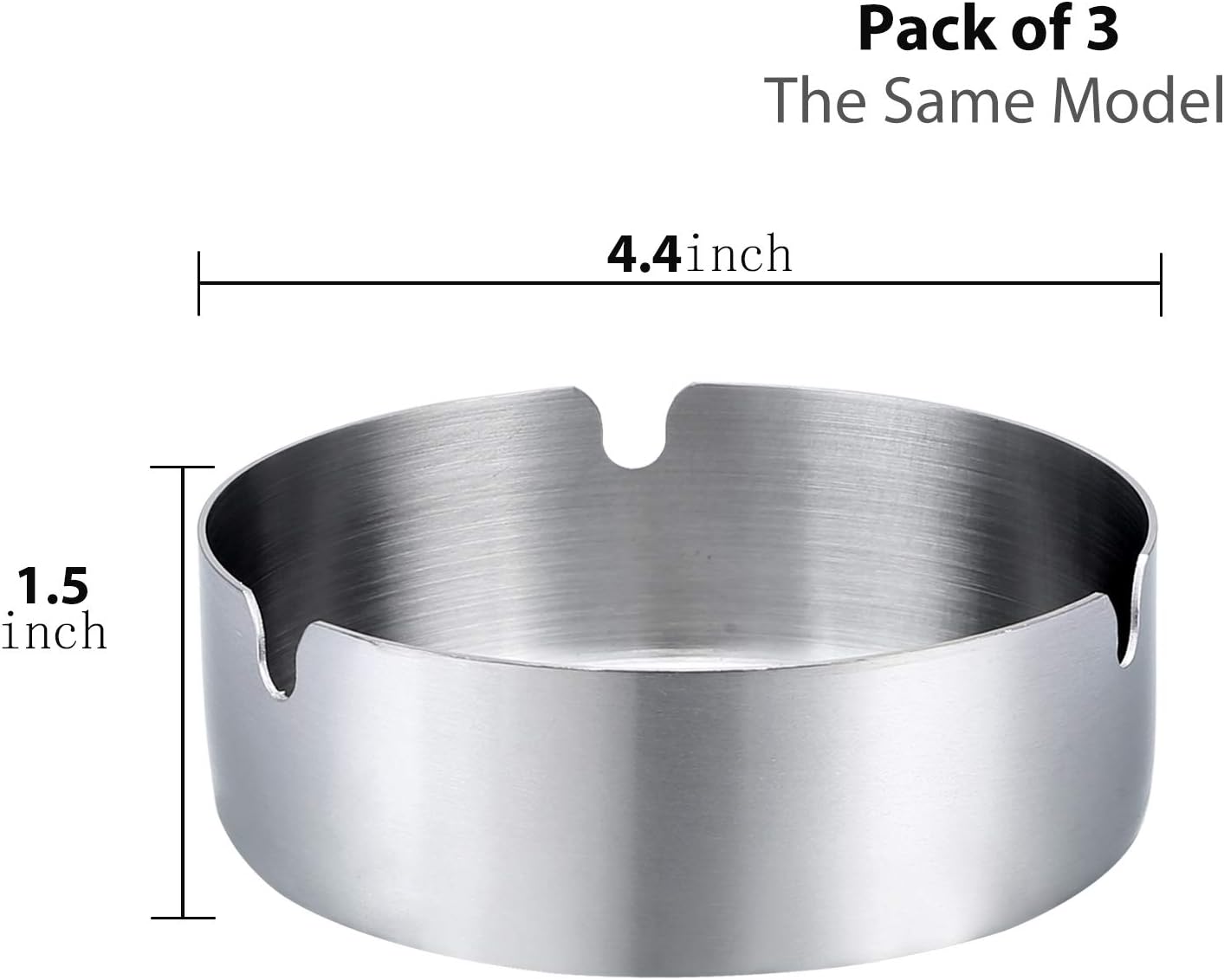 Pack of 3 Round Stainless Steel Cigar Ashtrays for Home Use