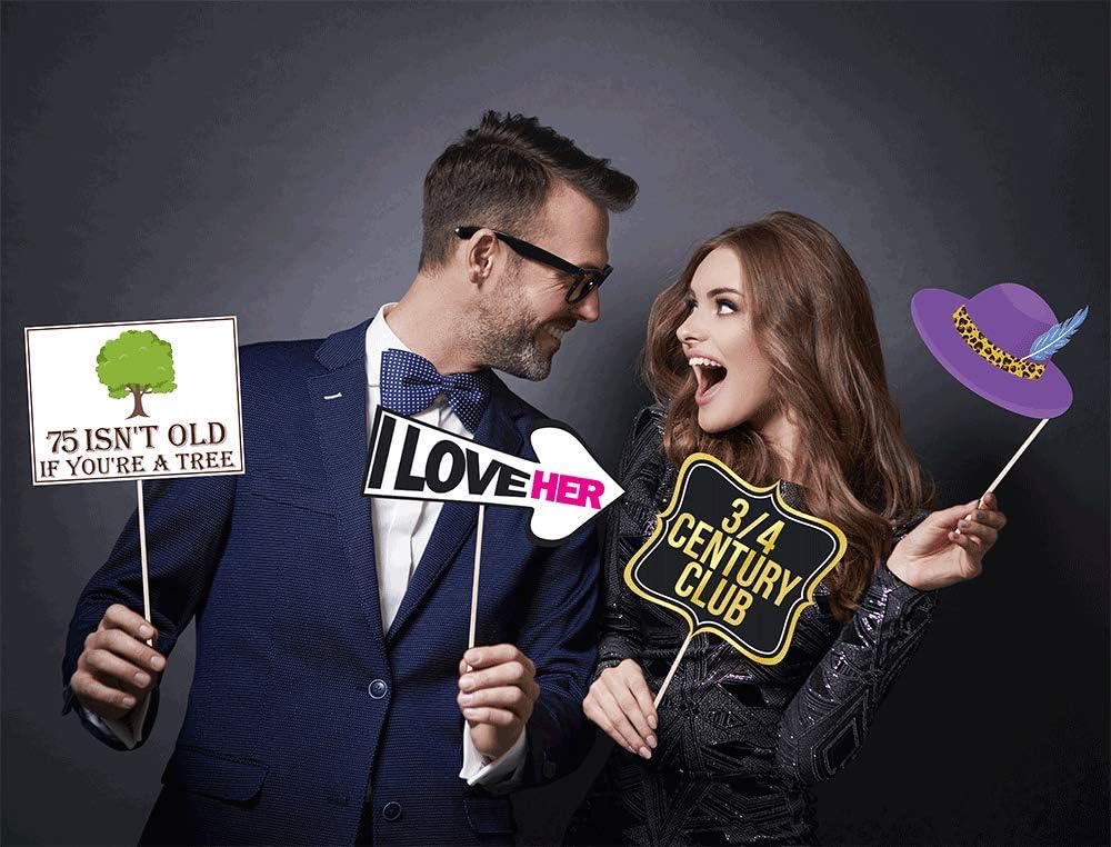 75th Birthday Photo Booth Props - 40 Pieces