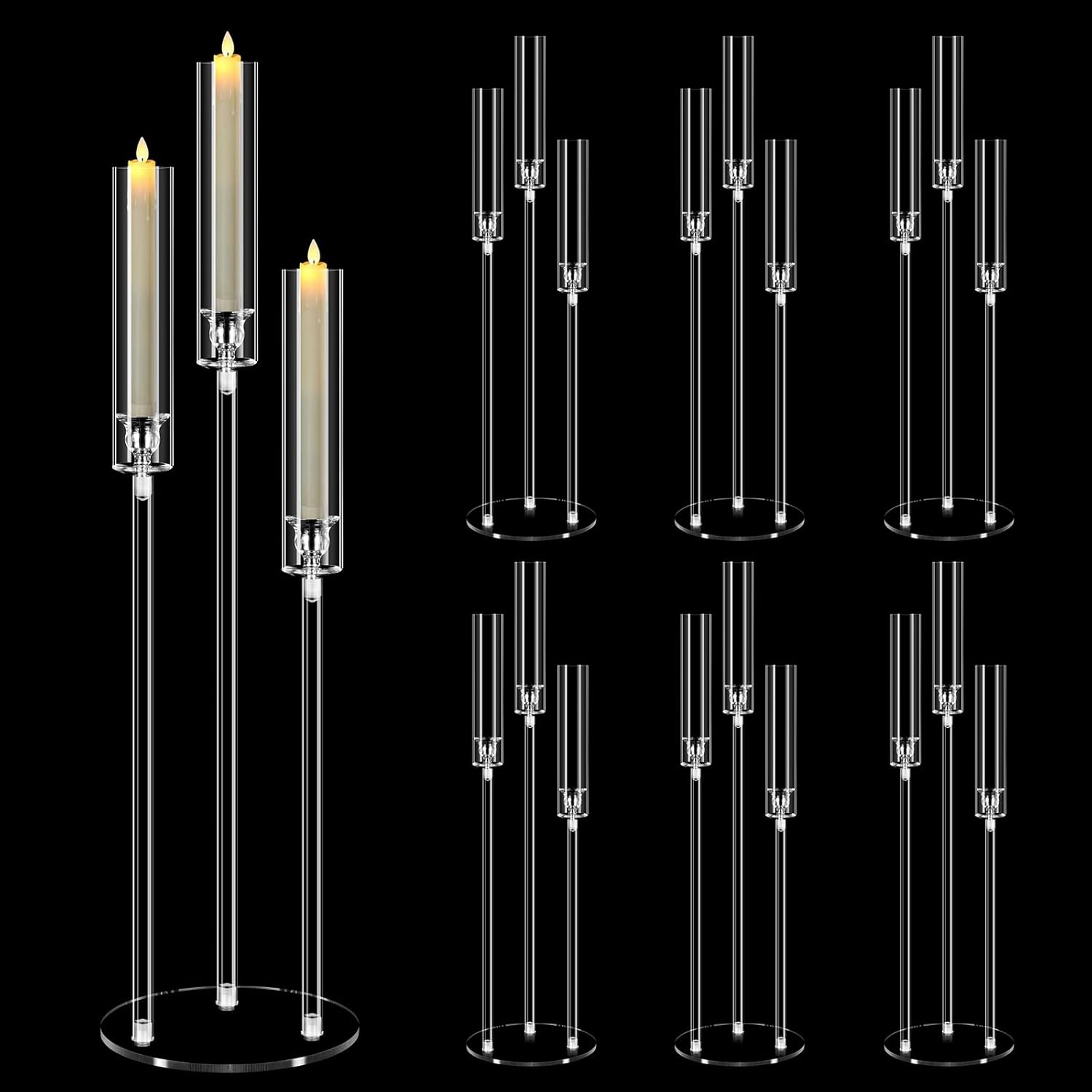 6 Set 3 Arm Clear Candelabra Candle Holder