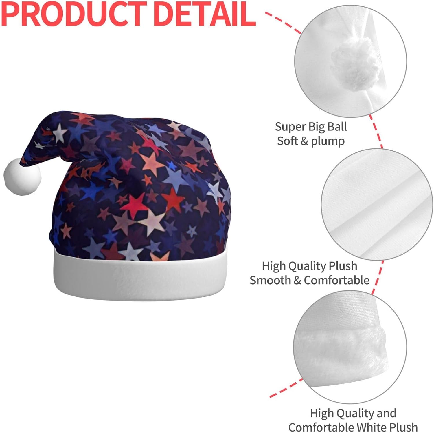 QIN ZHENG Personalized Santa Hat with Red Blue Stars Print