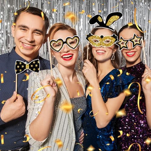 36PCS Black and Gold Photo Booth Props