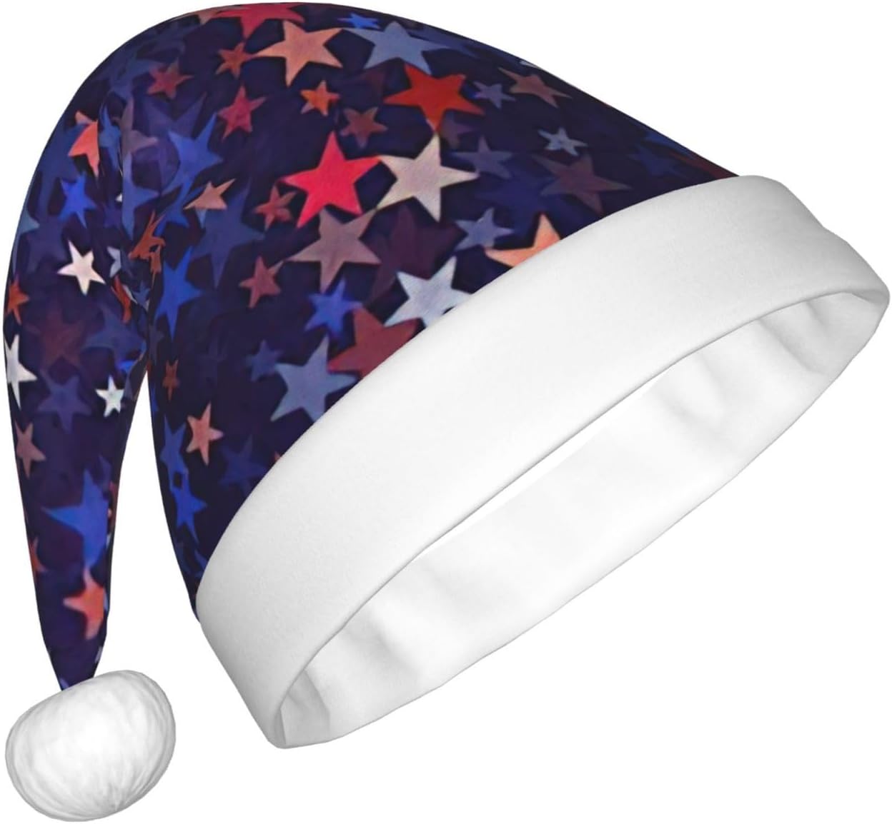 QIN ZHENG Personalized Santa Hat with Red Blue Stars Print