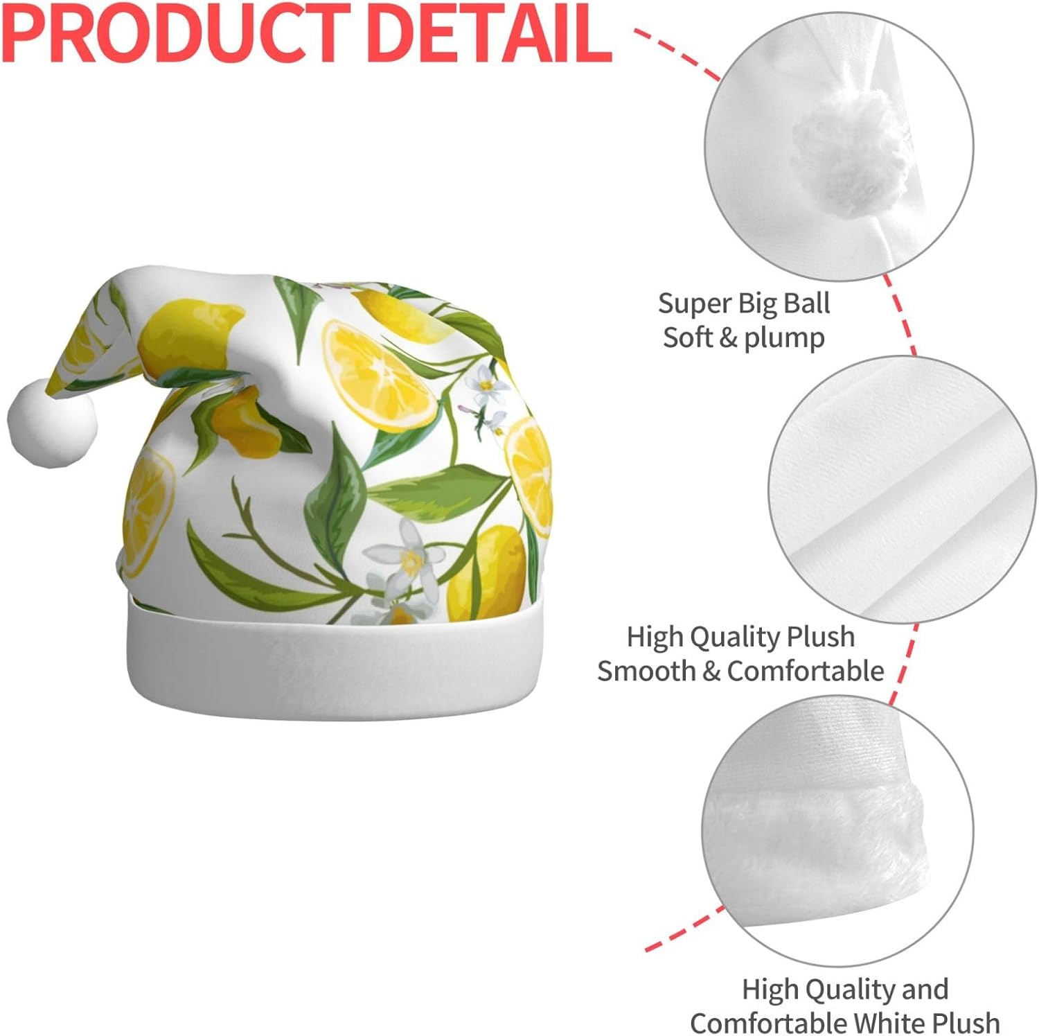 QINZHENG Personalized Santa Hat with Fresh Tropical Lemons Print