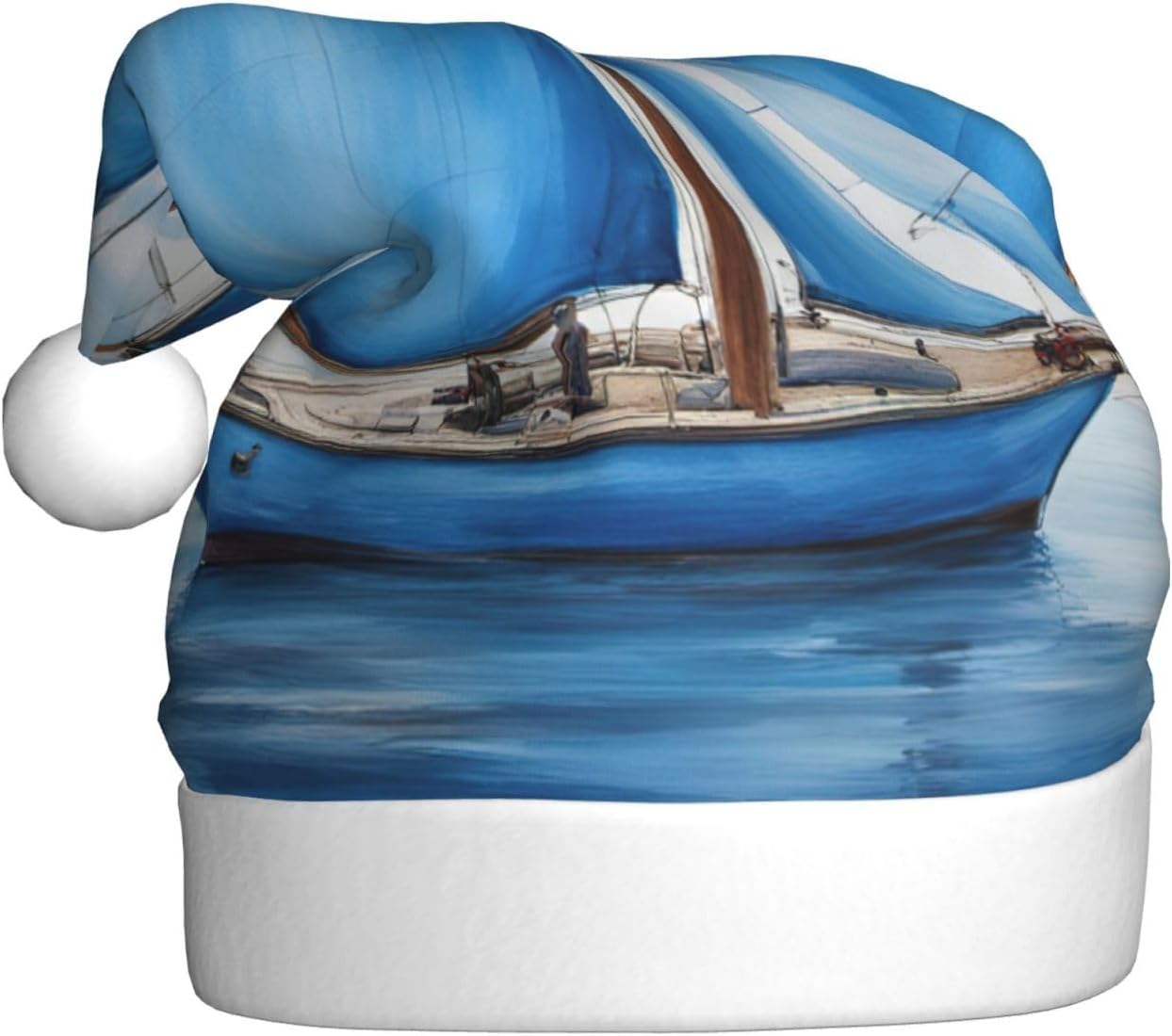 QINZHENG Blue Sailboat Santa Hat Personalized Christmas Headwear
