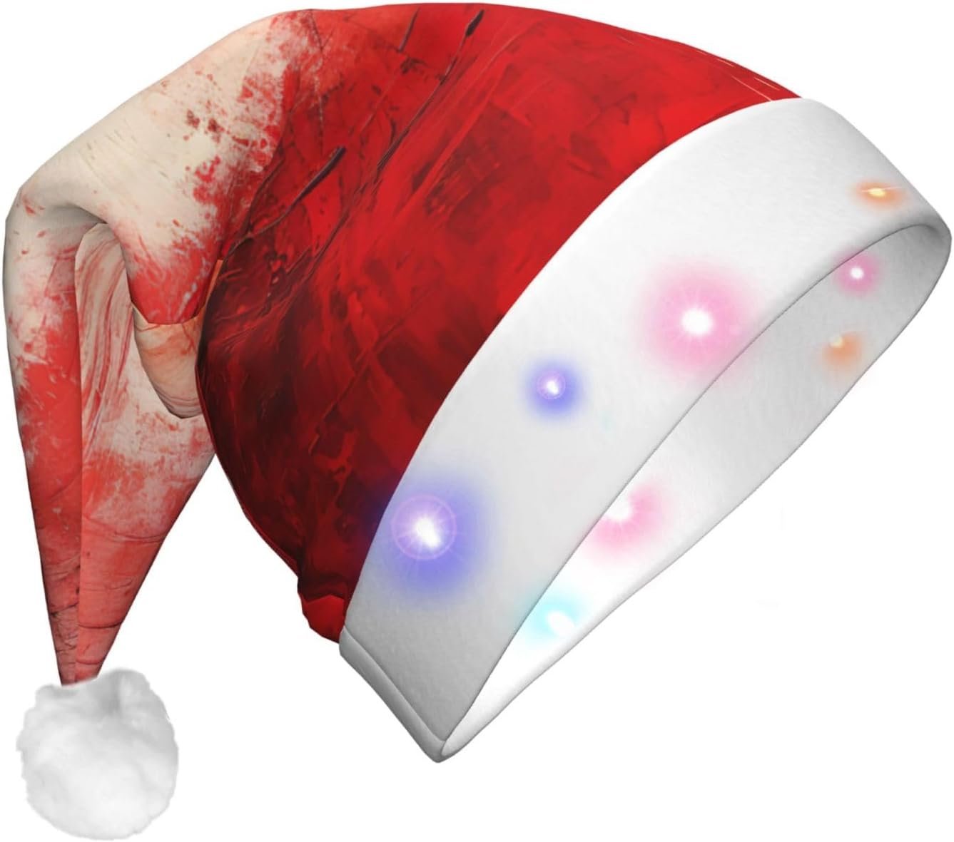 QINZHENG LED Christmas Santa Hat with Abstract Painting Print