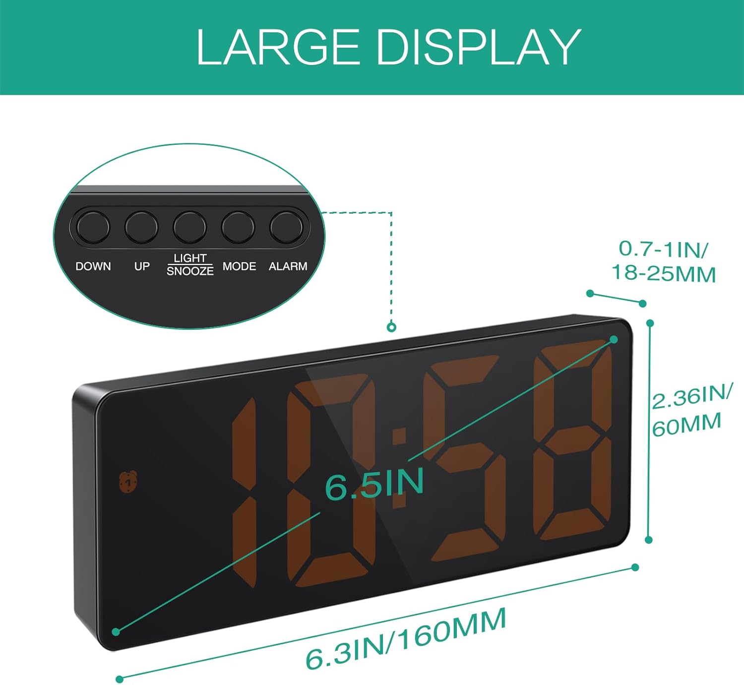 ORIA Digital Alarm Clock with 65 Inch Display