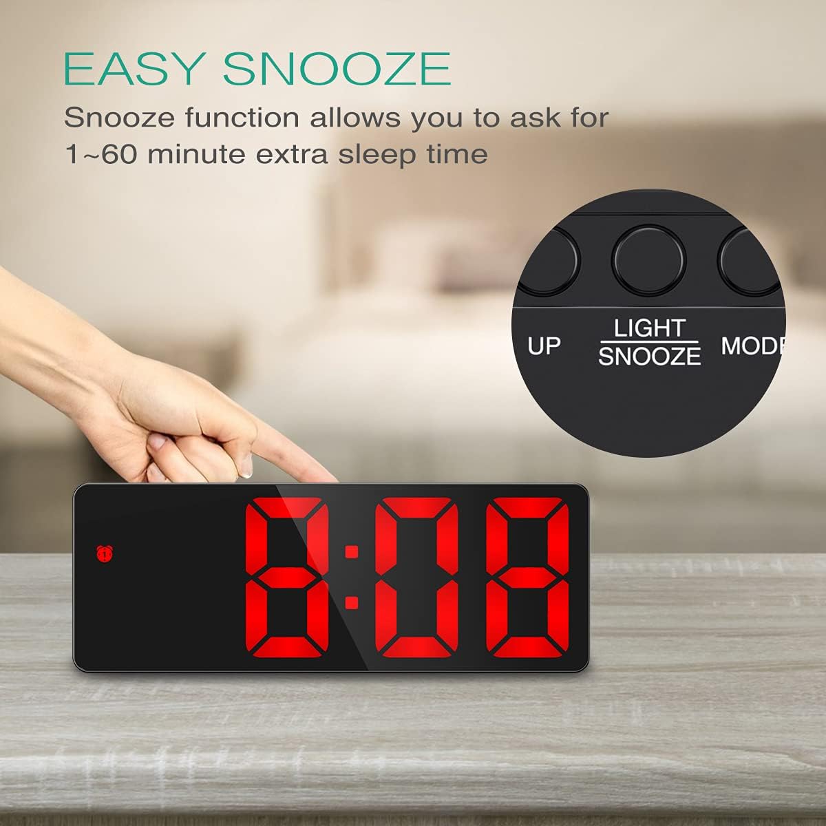 ORIA LED Alarm Clock with Snooze and 3 Brightness Levels