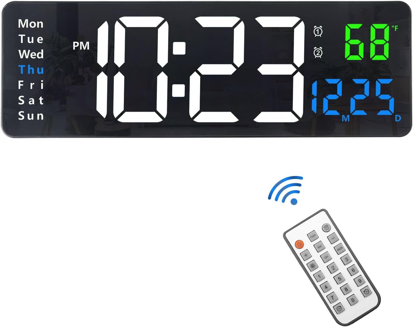 Plumeet 16 Inch Large Digital Wall Clock with Remote Control and 2 Alarm