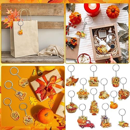 Kigeli 60 Pcs Fall Theme Keychains Pumpkin Truck Harvest Party Favors