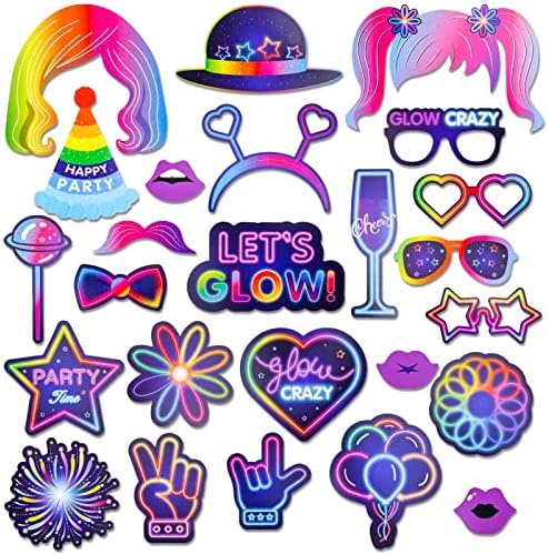 25 Piece Neon Glow Photo Booth Props Set