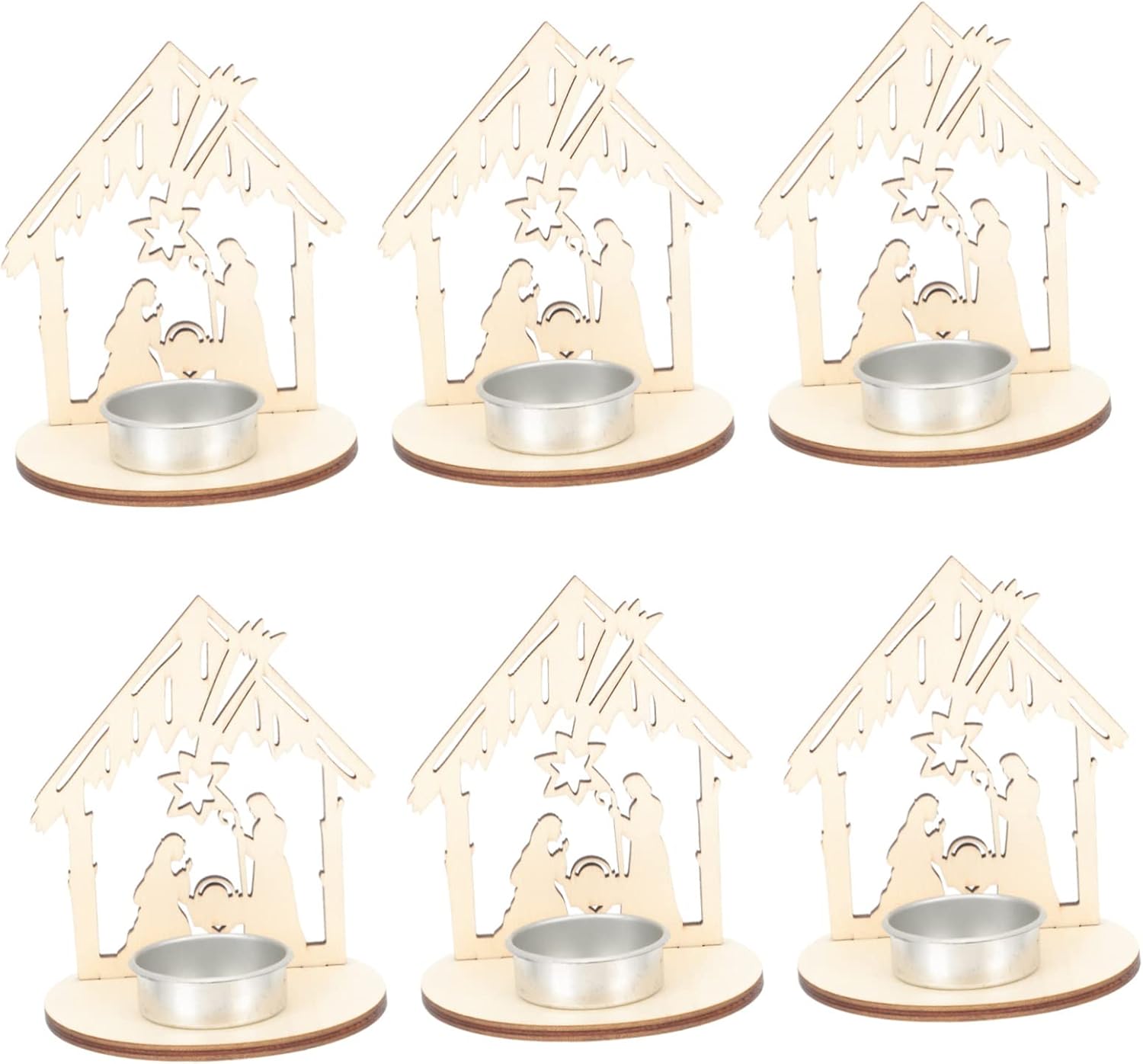 Mobestech 6pcs Wooden Candle Holders for Christmas Decor