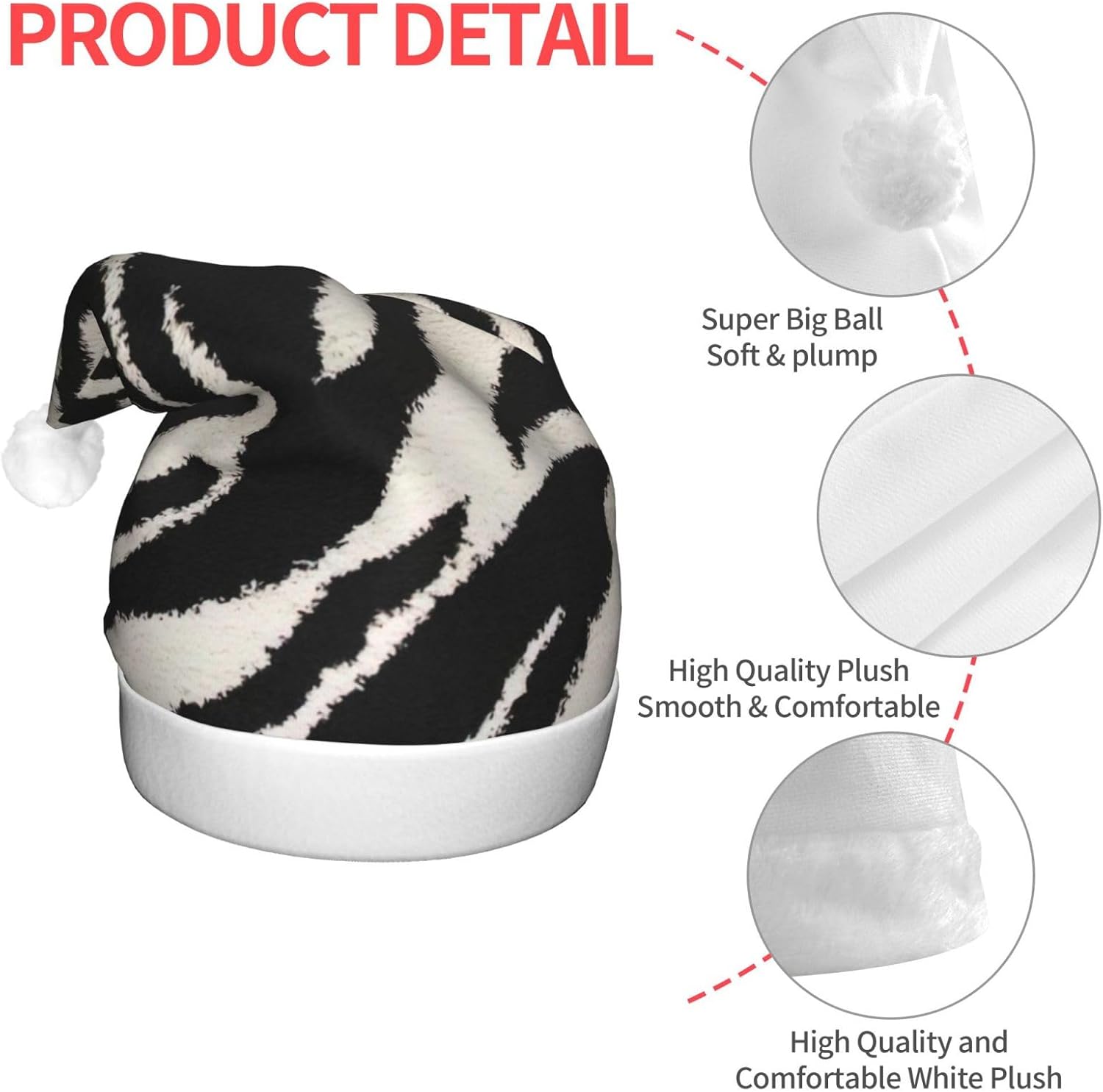 QINZHENG Zebra Print Santa Hat with LED Lights for Adults Christmas Party