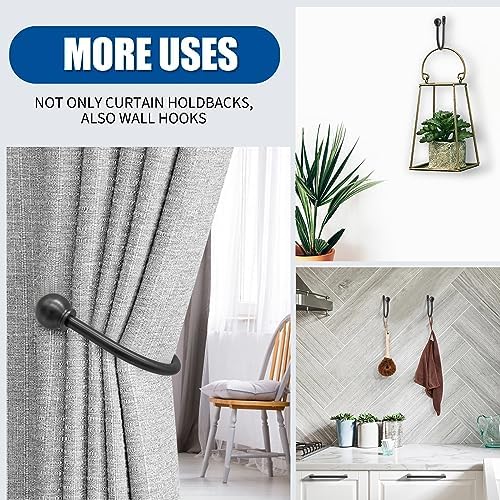 ARNORX Curtain Holdbacks with French Ball Ends 2PCS Matte Black