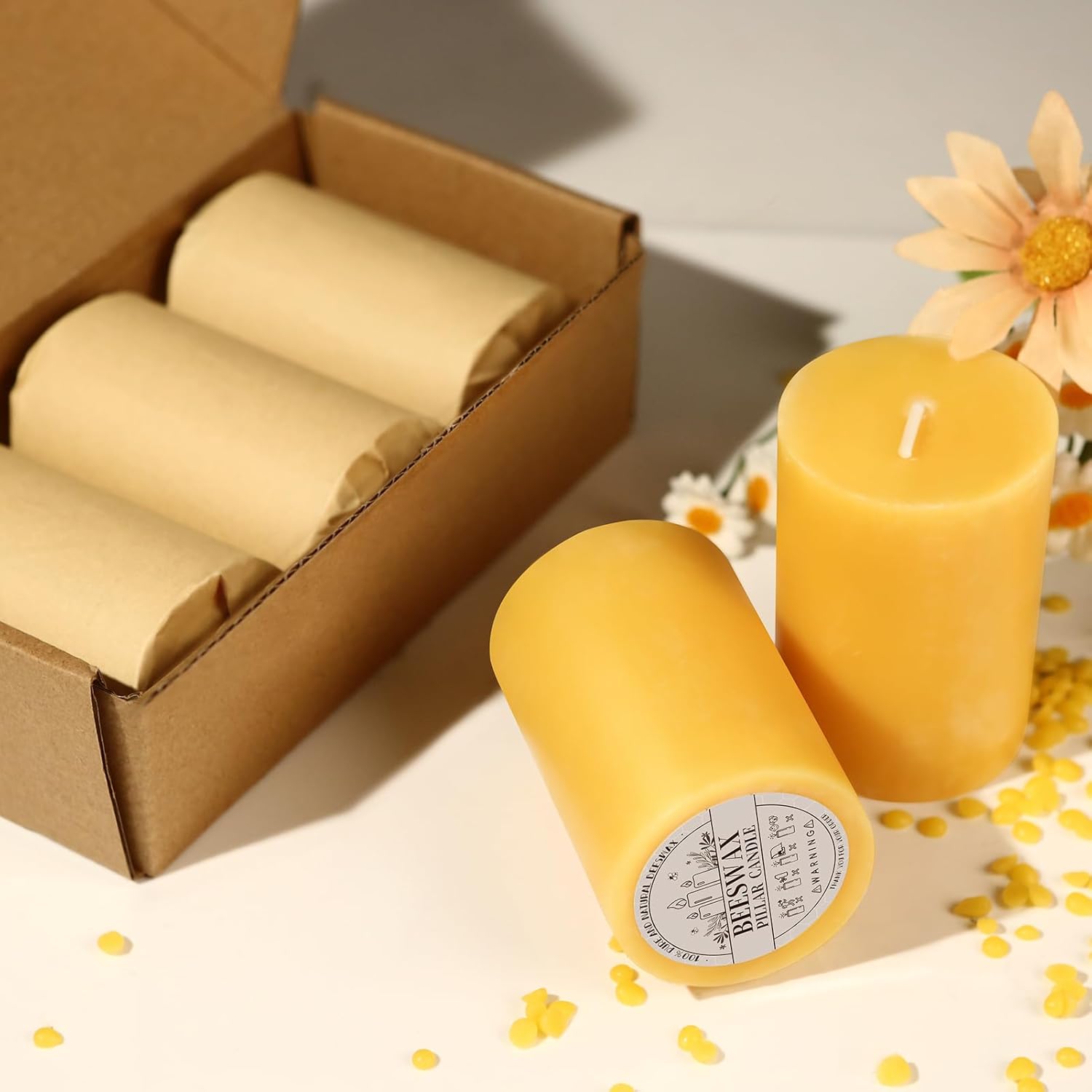 2x3 Inch Beeswax Pillar Candles Set of 3