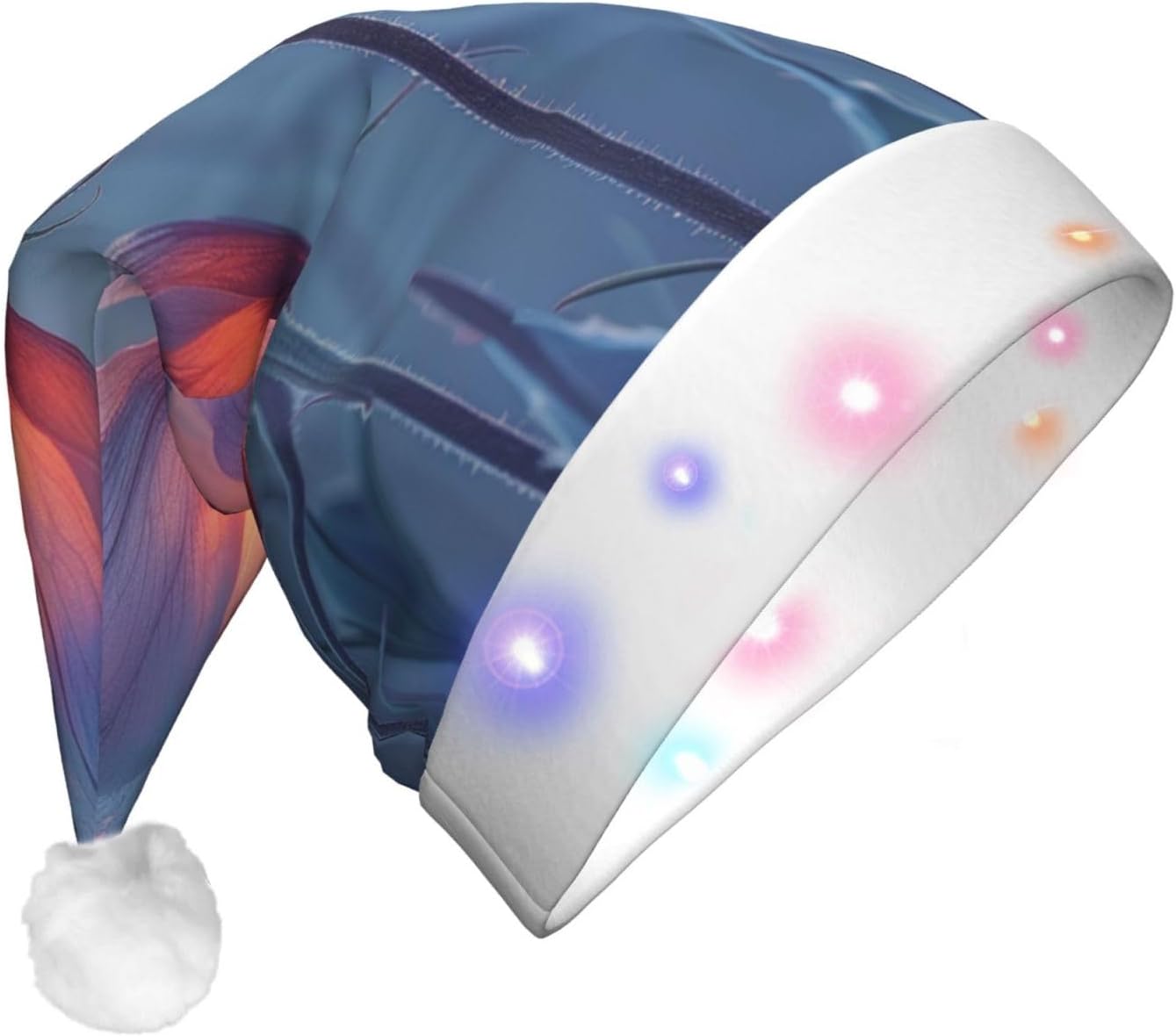 QinZheng LED Santa Hat with 3 Flowers 2 Print