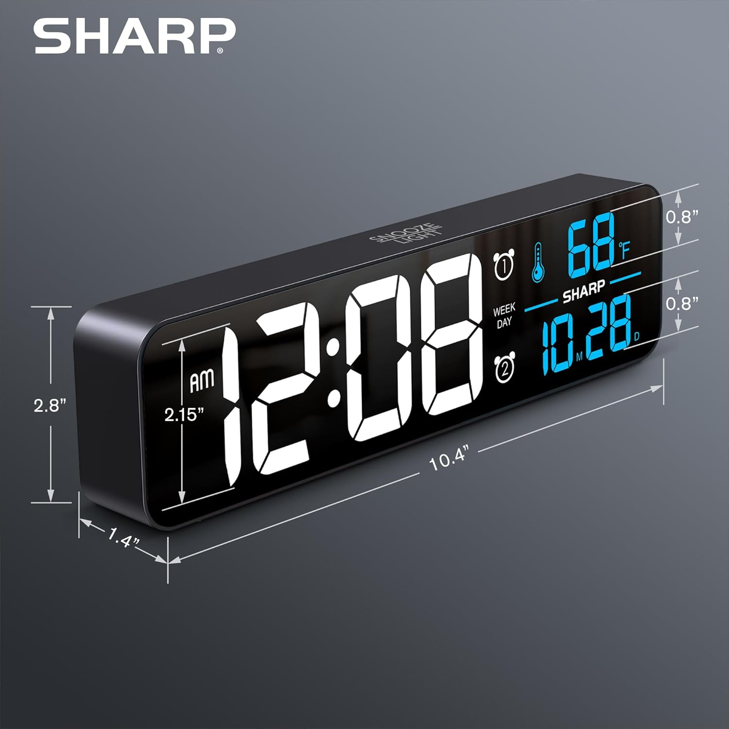 Sharp Digital Alarm Clock with Temperature Display