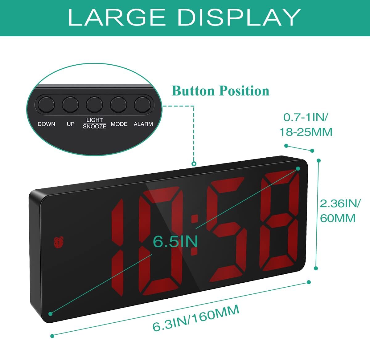 ORIA LED Alarm Clock with Snooze and 3 Brightness Levels