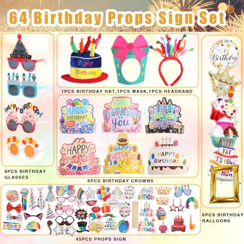 NICOWARM Large Birthday Photo Booth Props Kit