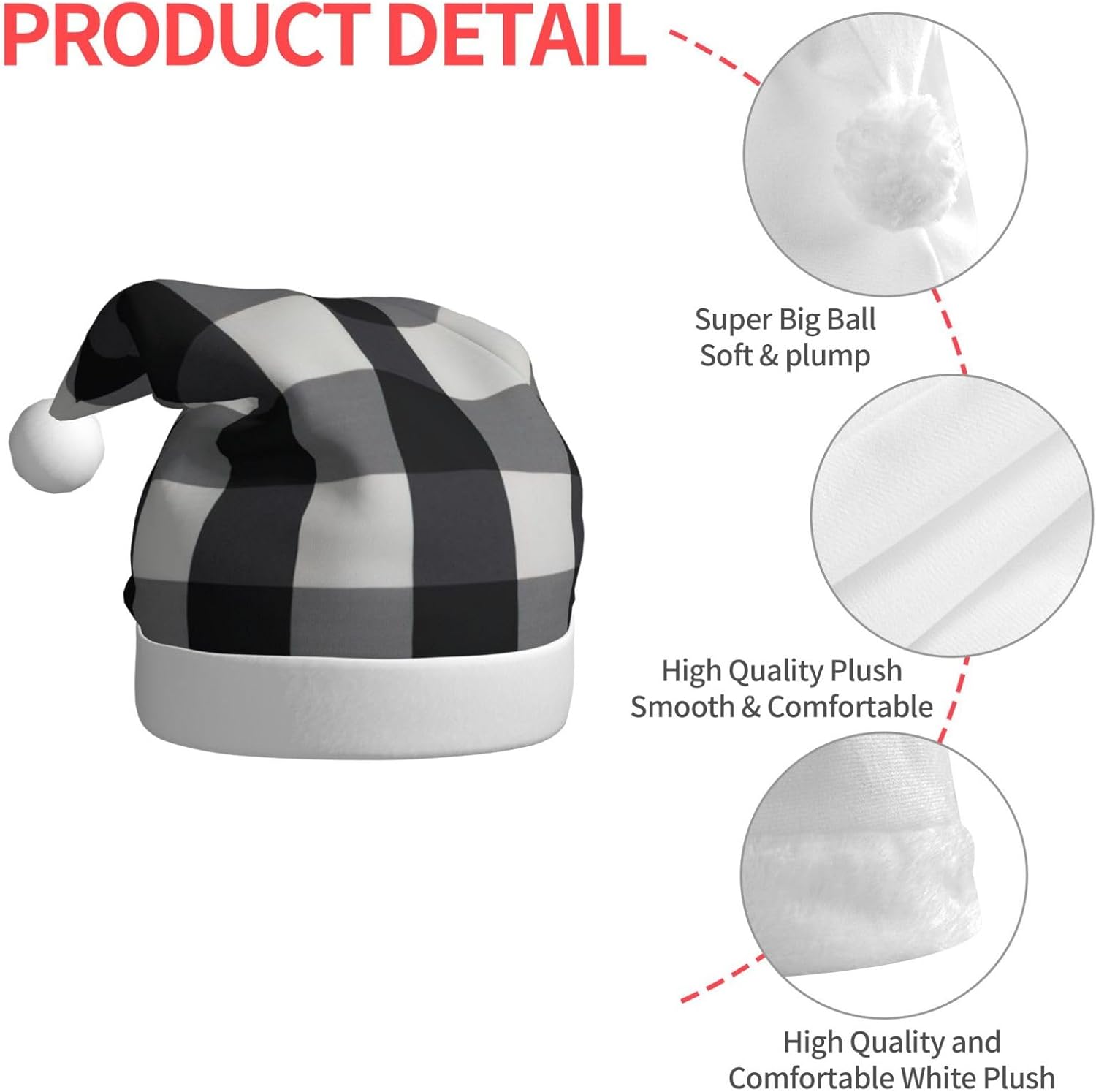 Personalized Santa Hat Black White Plaid Velvet Christmas Gift for Women