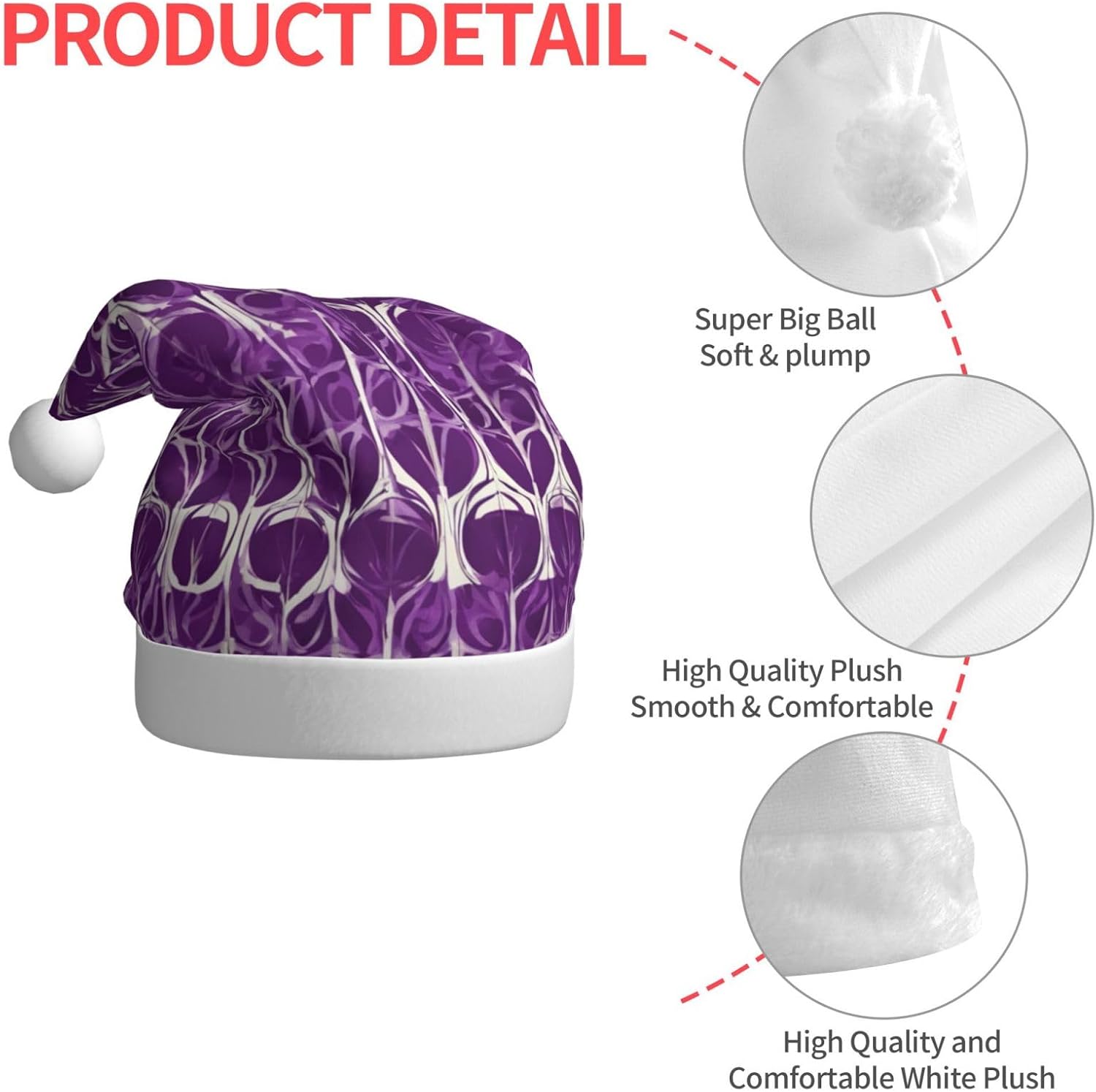 QINZHENG Purple Pattern Santa Hat for Women
