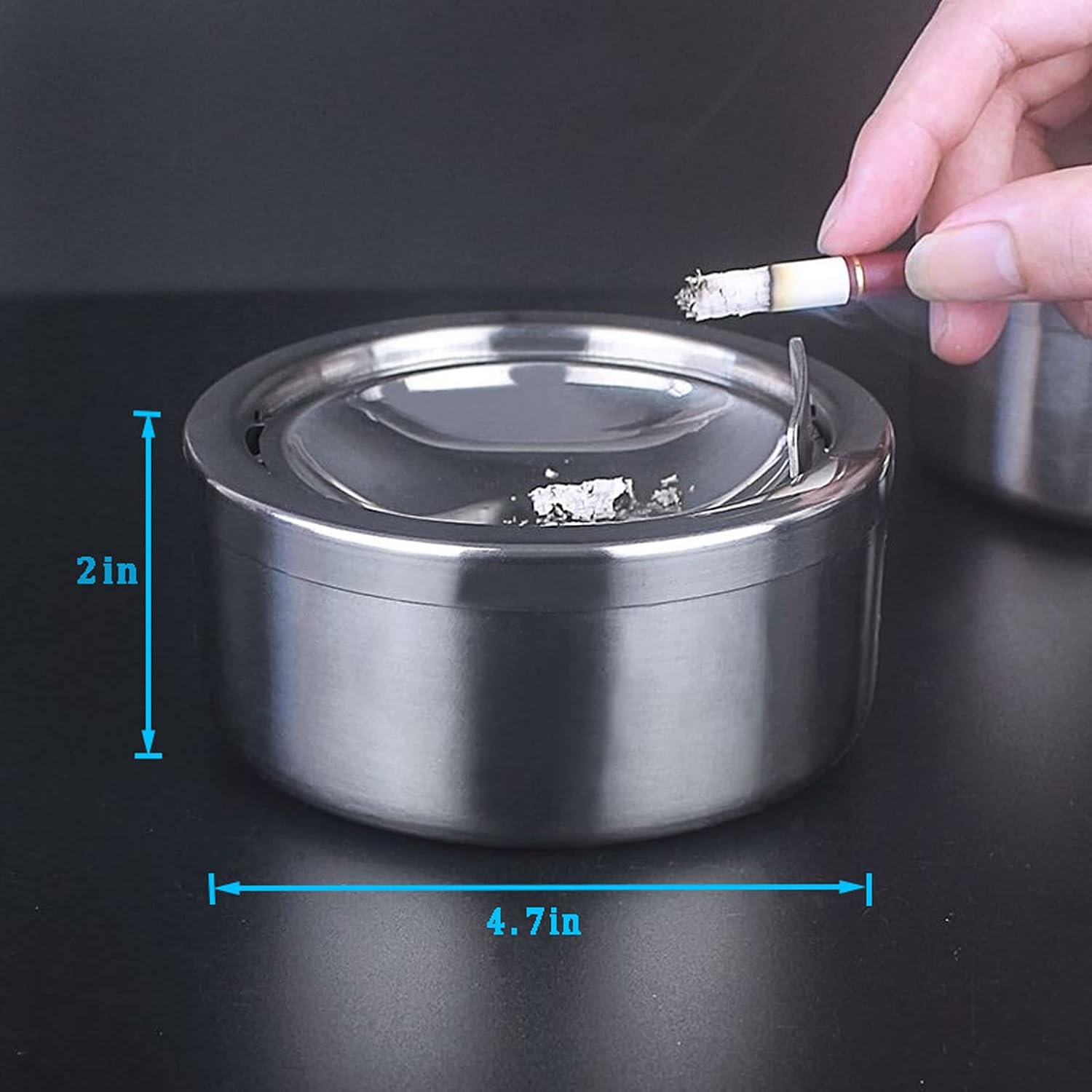 Nescope Windproof Stainless Steel Ashtray with Flip Top Lid