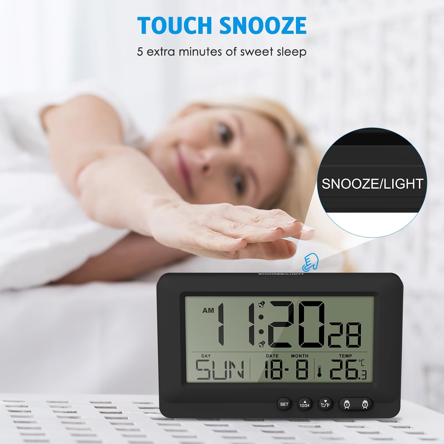 AMIR Travel Alarm Clock with LCD Display and Dual Alarms