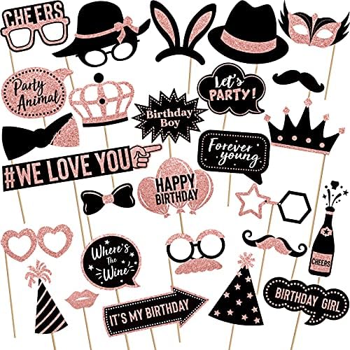 Tenare 36 Pcs Gold Birthday Photo Booth Props