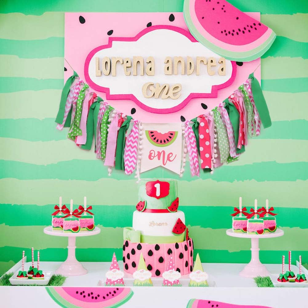 WAWUO Watermelon Birthday Banner - Pink Pattern - Highchair Mount