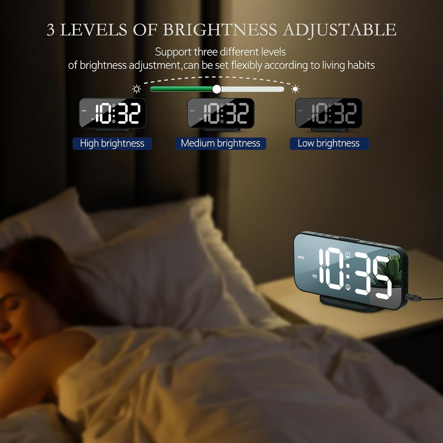 SMOUPING Digital Alarm Clock with USB Ports and Mirror Display