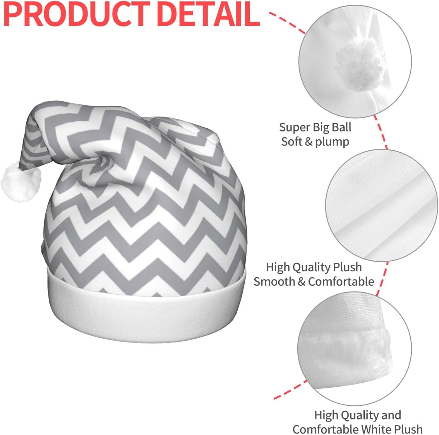 Gray Waves Striped Christmas Hat with Lights