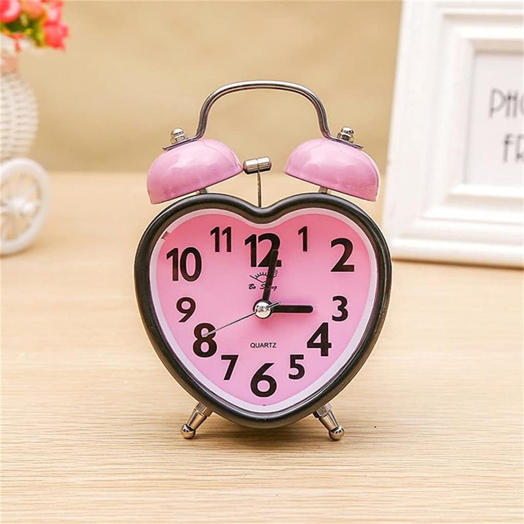 Pink Heart Shape Double Bell Alarm Clock with Nightlight 1