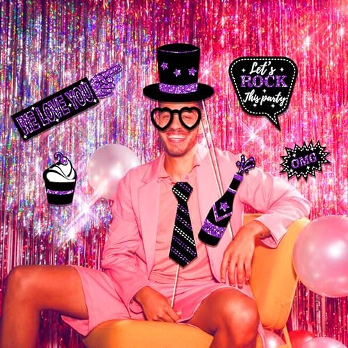 36 Piece Birthday Photo Booth Props Set Purple Black