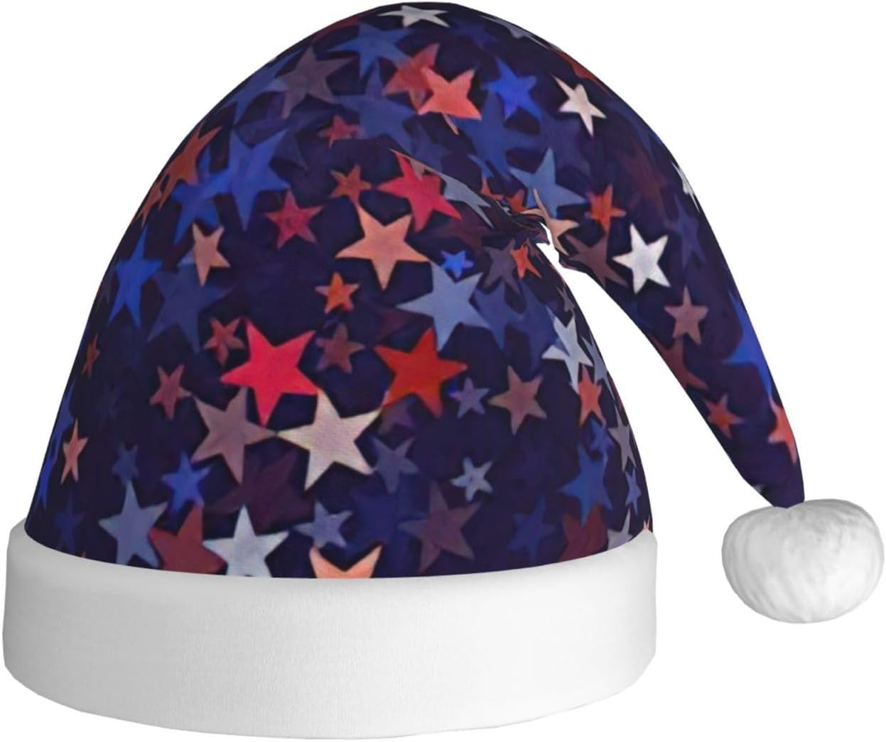 QIN ZHENG Personalized Santa Hat with Red Blue Stars Print