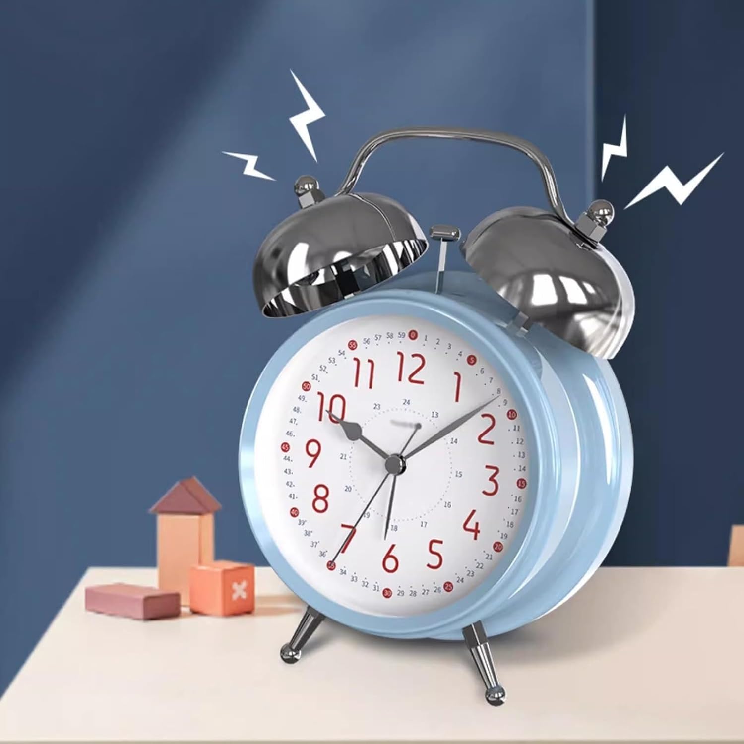 Kids Double Bell Alarm Clock with Digital Night Light