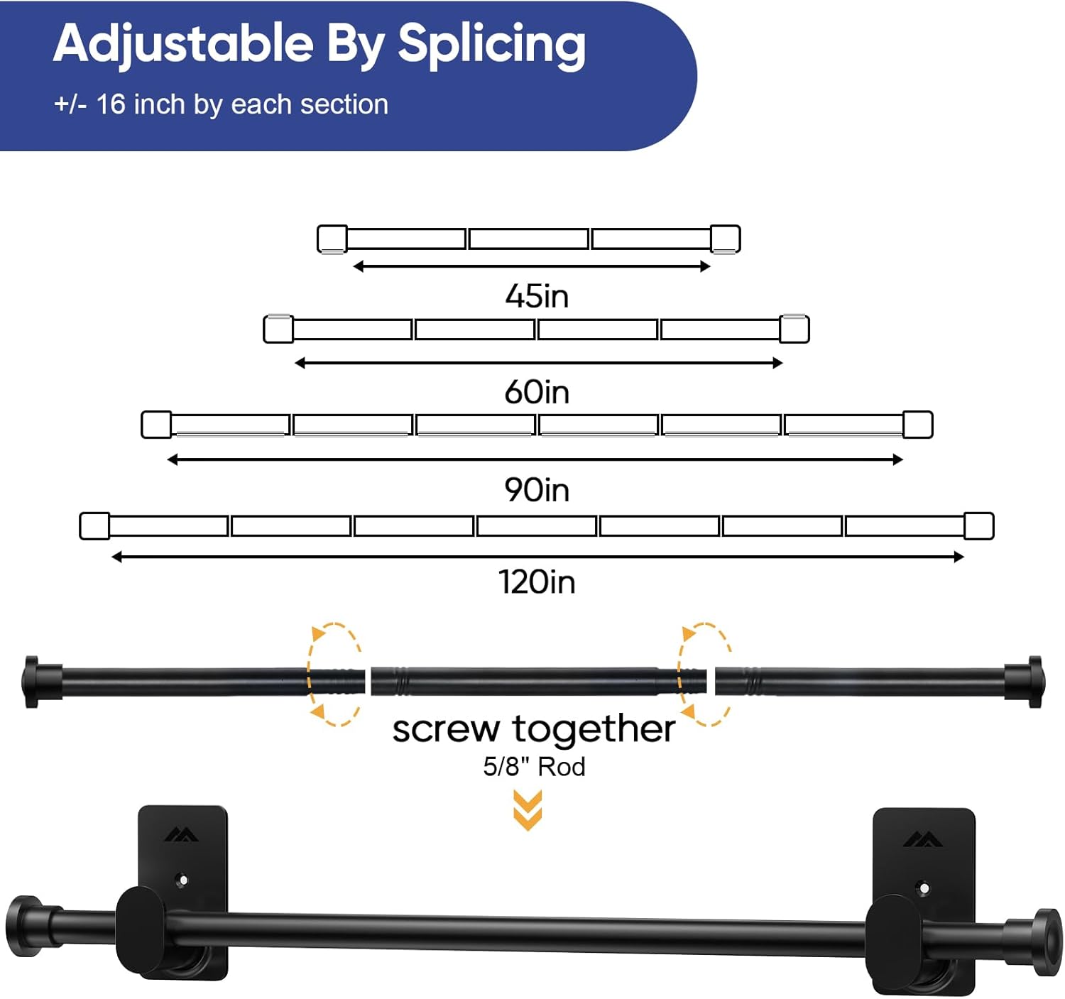 ZNONOX No Drill Curtain Rods 58 Inch Black