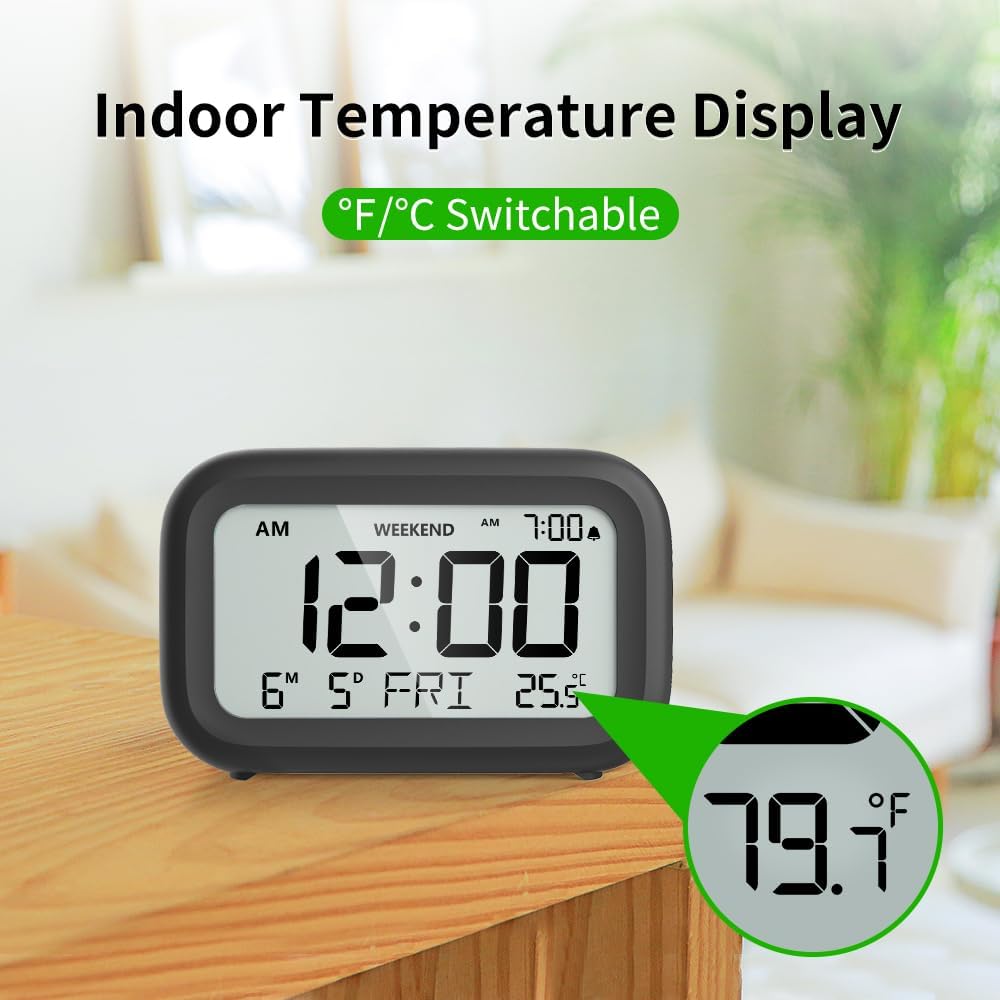 DOOMAY Digital Alarm Clock with LCD Display and Snooze