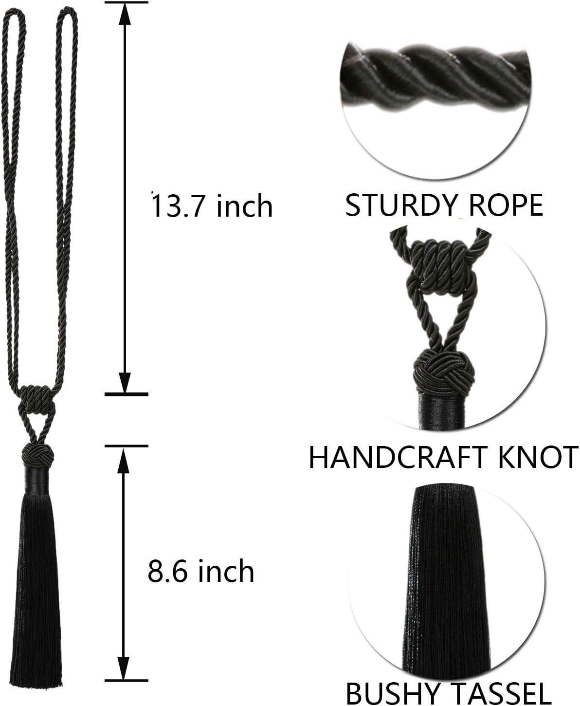 BEL AVENIR Curtain Tiebacks 4 Pack Black Holdbacks