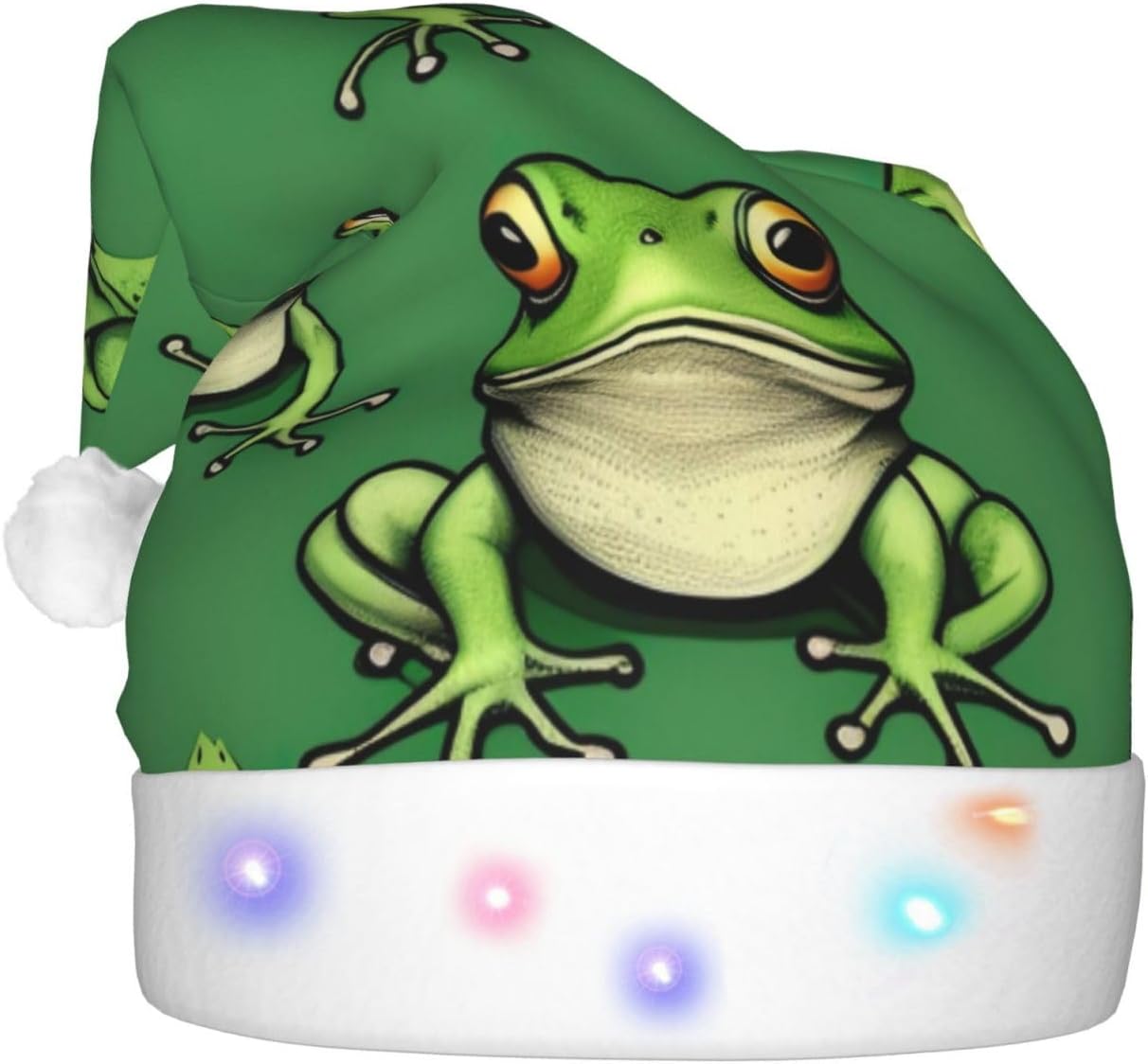Funny Green Frogs Print LED Santa Hat for Adults Christmas Party Hat