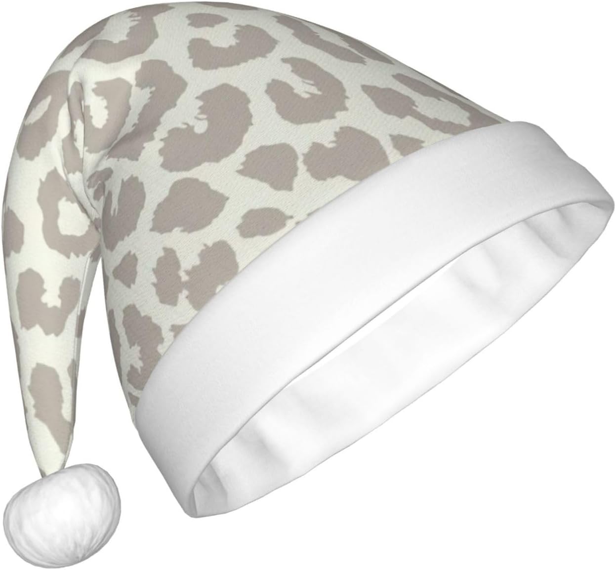 Brown Pattern Leopard Santa Hat Plush Christmas Hat for Adults