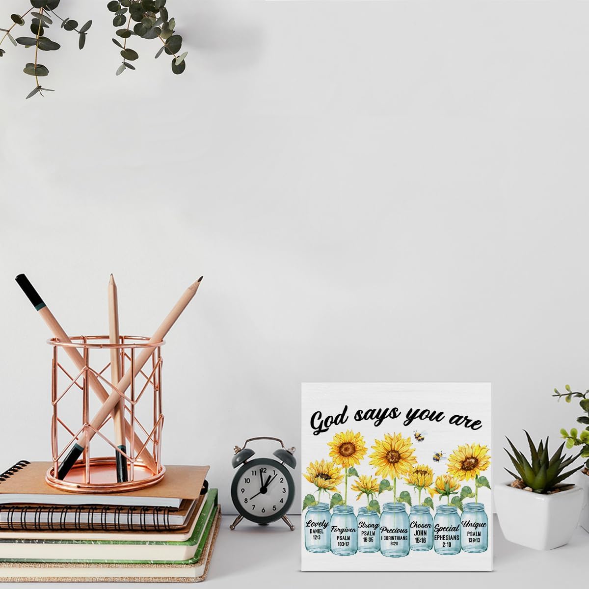 Inspirational Bible Verse Wooden Box Sign for Home Office