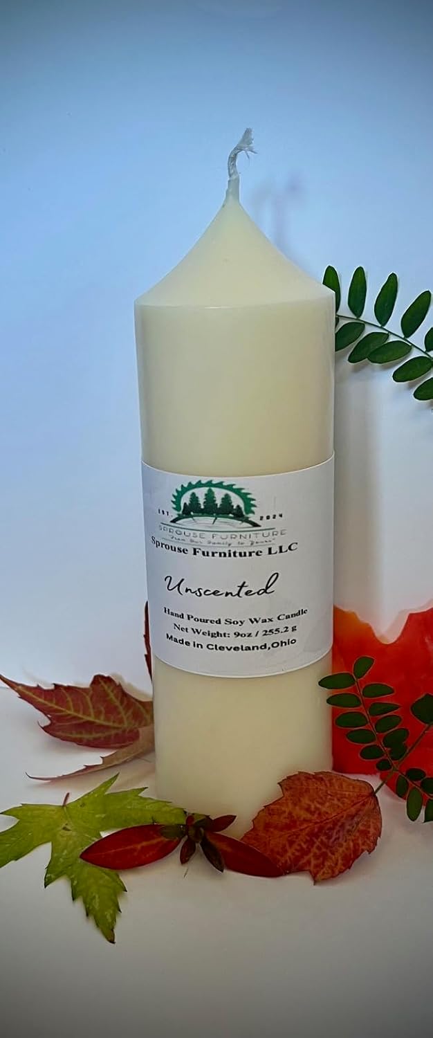 Unscented Handmade Soy Wax Pillar Candle 9 oz