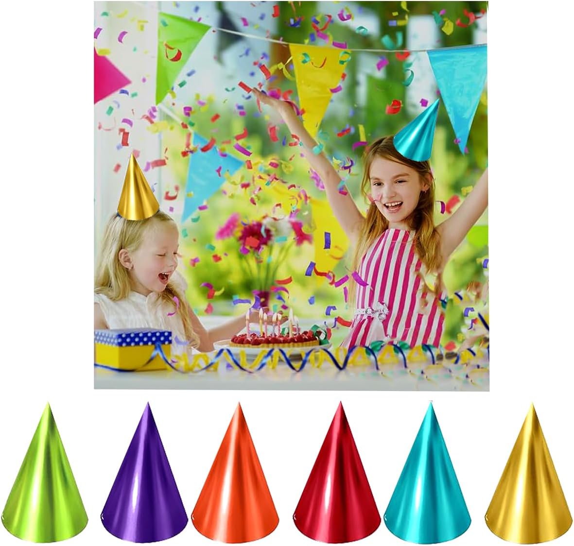 Tytroy 12 Assorted Metallic Cone Birthday Hats